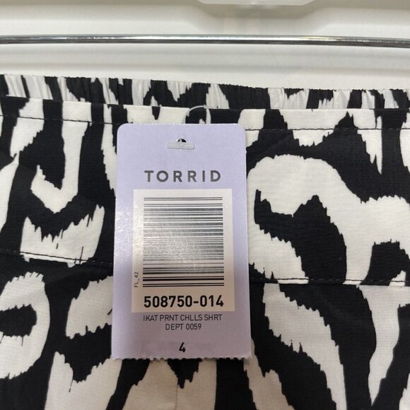 NWT Torrid Black White Ikat Print Silky Challis Short Elastic Waist Size 4x - Picture 3 of 9
